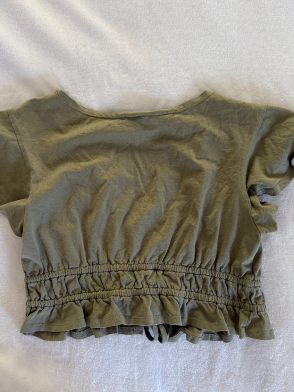 Princess Polly Olive Green Tie Front Crop Top | Size US 6 - Picture 3 of 6